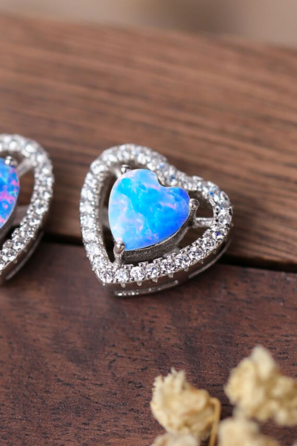 925 Sterling Silver Opal Heart Stud Earrings - Earrings - FITGGINS