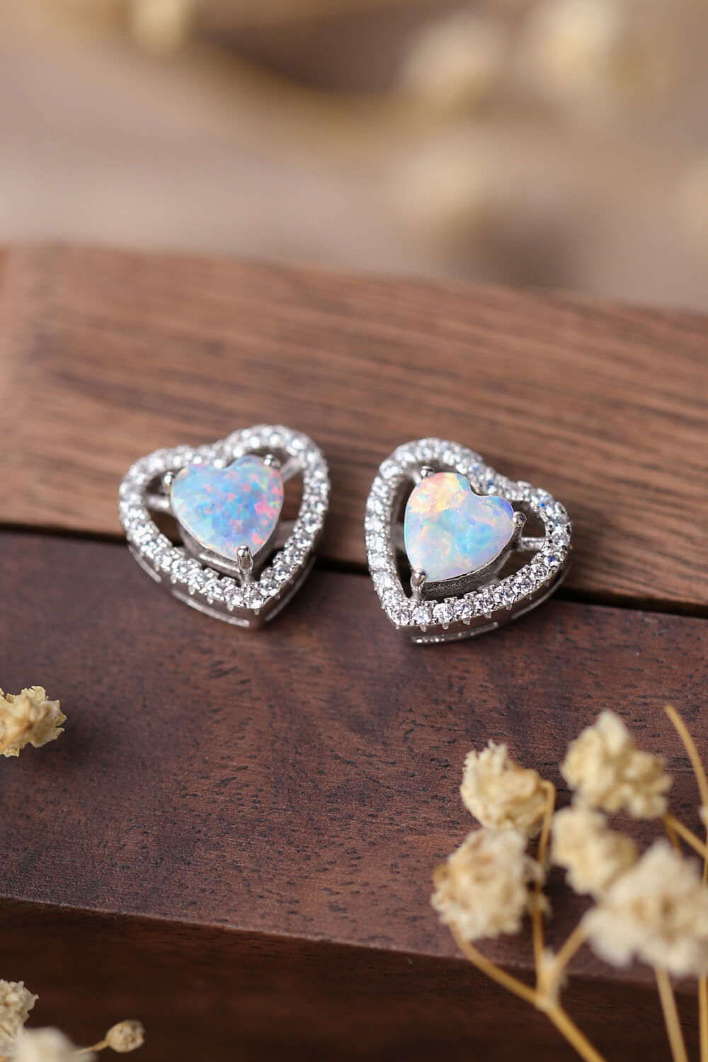 925 Sterling Silver Opal Heart Stud Earrings - Earrings - FITGGINS