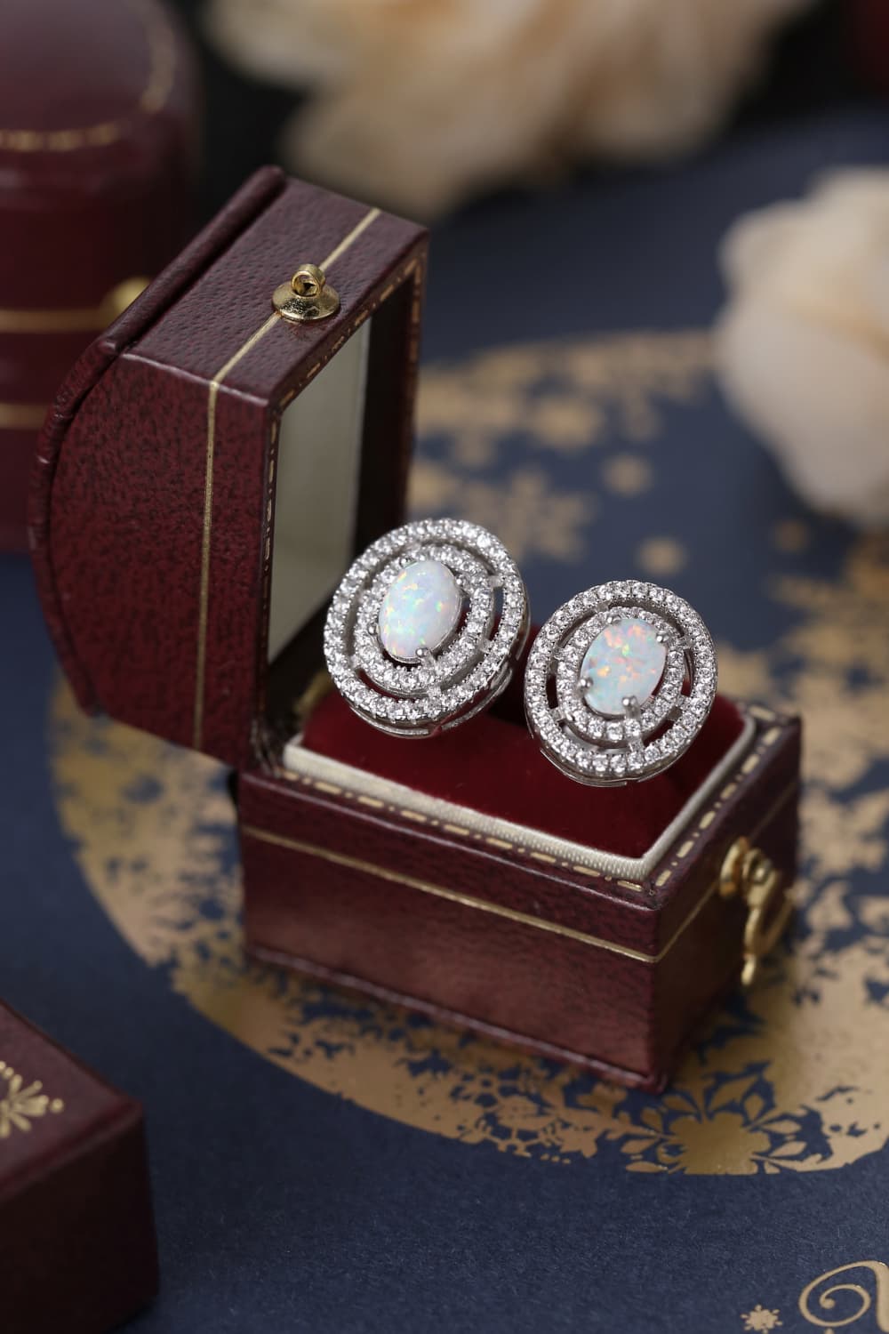 925 Sterling Silver Opal Round Stud Earrings - Earrings - FITGGINS