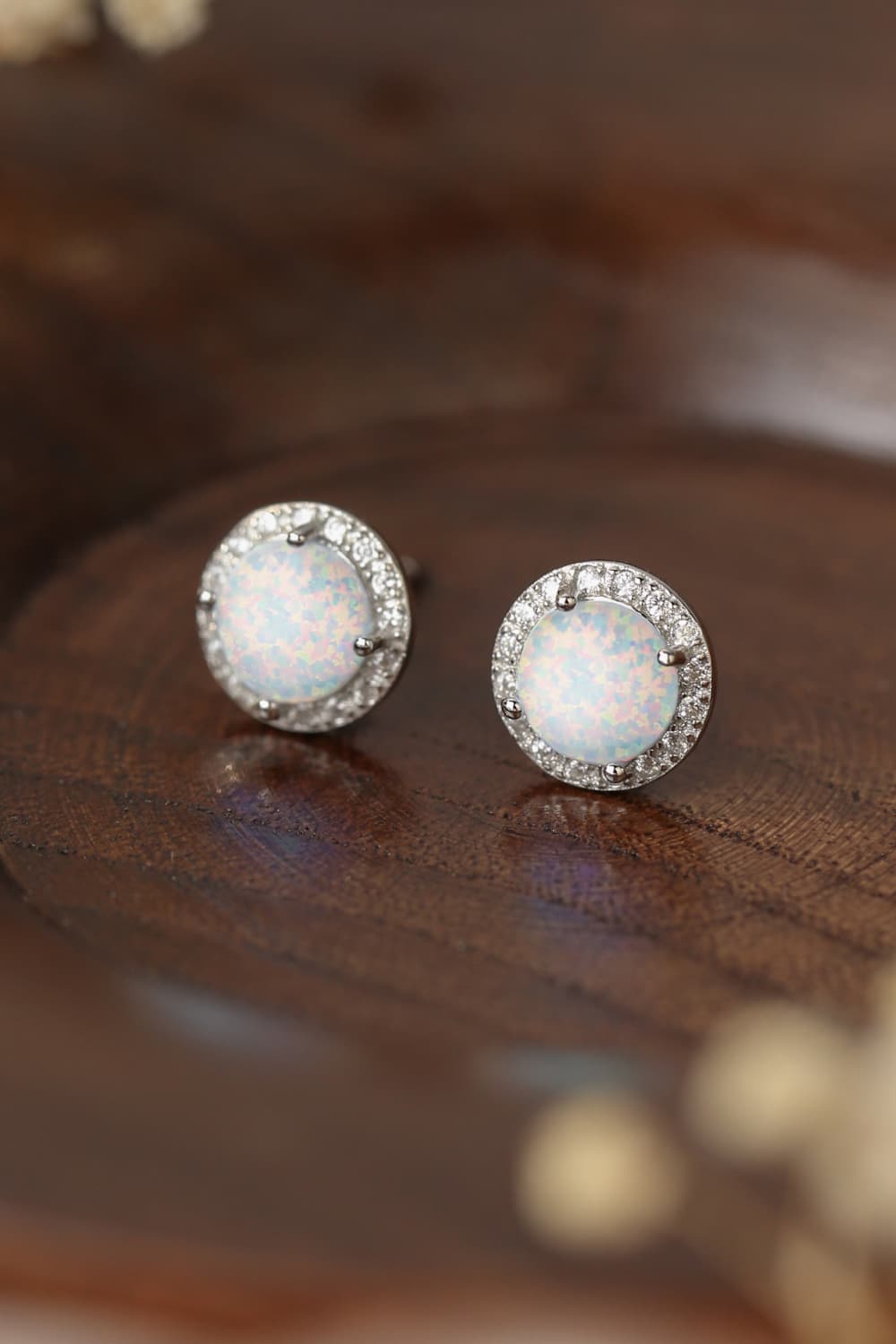 925 Sterling Silver Platinum-Plated Opal Round Stud Earrings - Earrings - FITGGINS