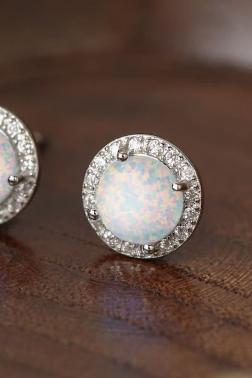 925 Sterling Silver Platinum-Plated Opal Round Stud Earrings - Earrings - FITGGINS