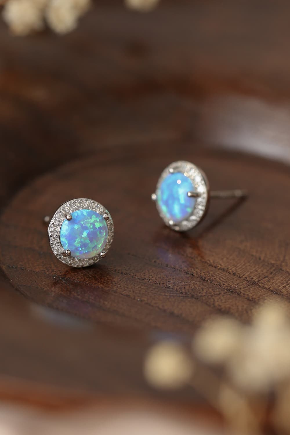 925 Sterling Silver Platinum-Plated Opal Round Stud Earrings - Earrings - FITGGINS