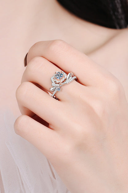 925 Sterling Silver Rose-Shaped Moissanite Ring - Rings - FITGGINS