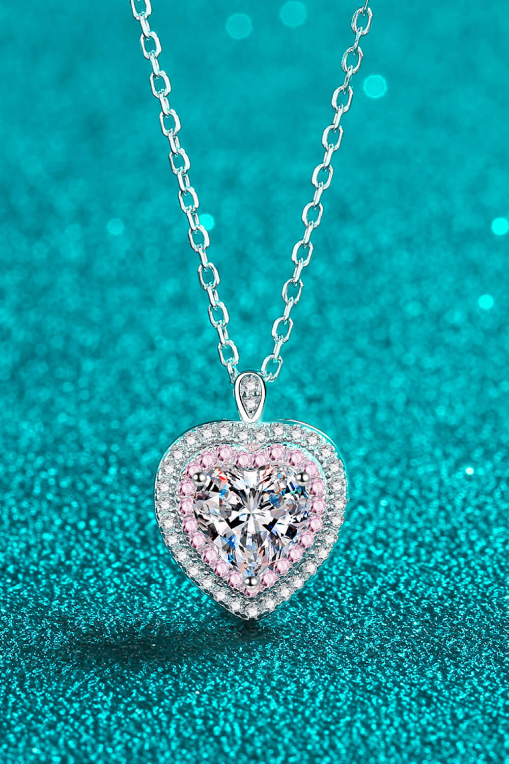 925 Sterling Silver 1 Carat Moissanite Heart Pendant Necklace - Necklaces - FITGGINS