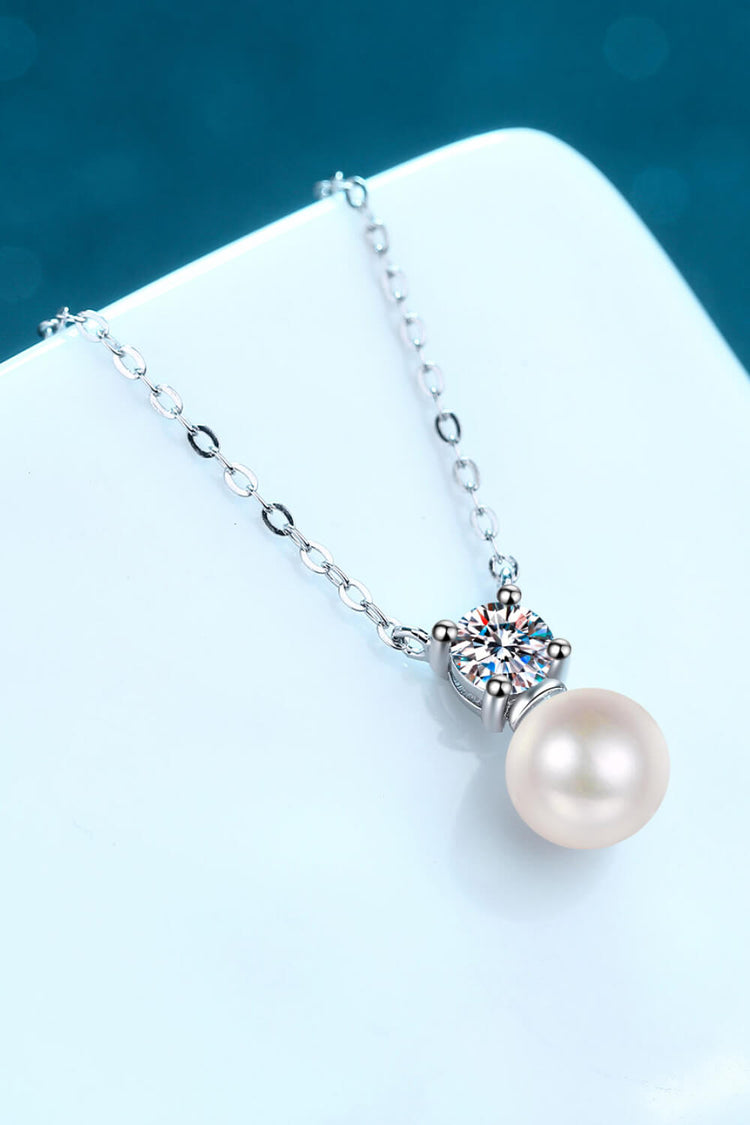 925 Sterling Silver Freshwater Pearl Moissanite Necklace - Necklaces - FITGGINS