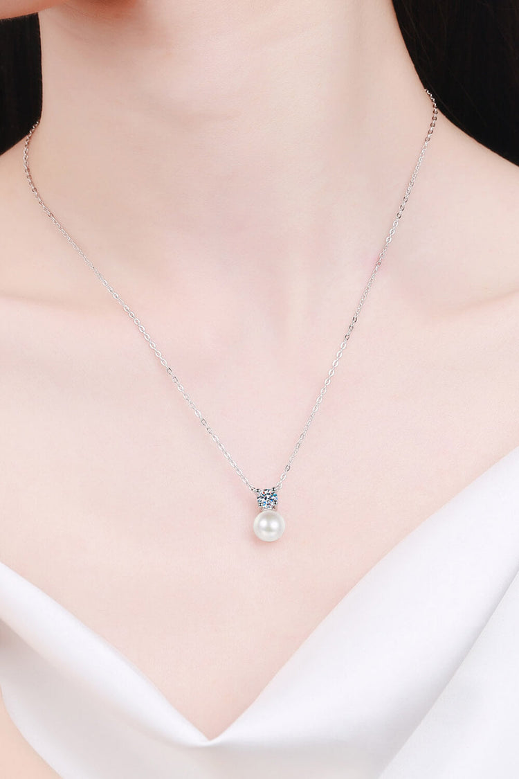 925 Sterling Silver Freshwater Pearl Moissanite Necklace - Necklaces - FITGGINS