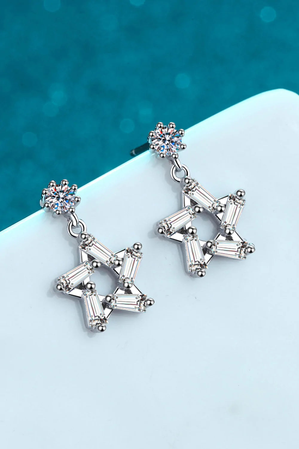 925 Sterling Silver Inlaid Moissanite Star Earrings - Earrings - FITGGINS
