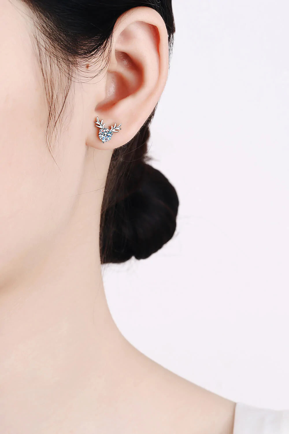 925 Sterling Silver Reindeer-Shaped Moissanite Ring - Earrings - FITGGINS
