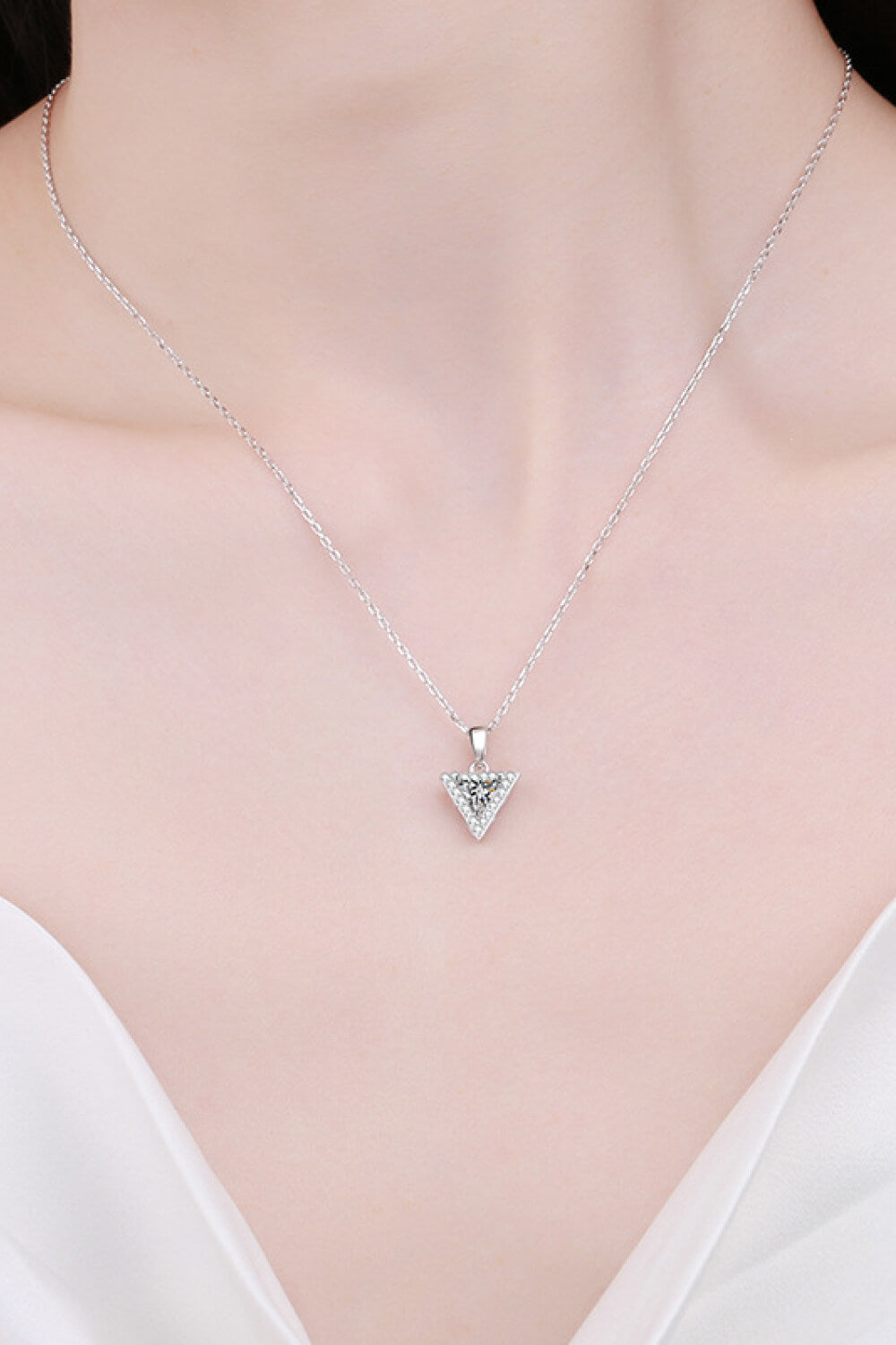 925 Sterling Silver Triangle Moissanite Pendant Necklace - Necklaces - FITGGINS