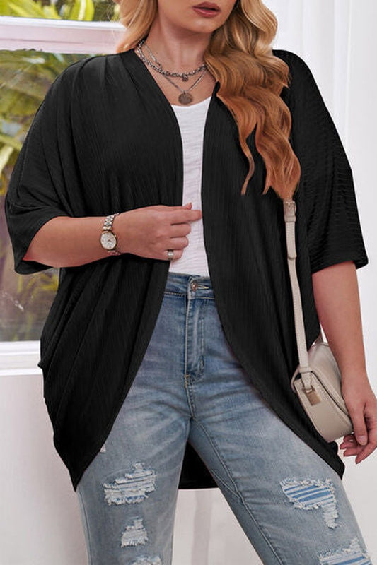 Plus Size Ribbed Cocoon Cover Up - Cardigans - FITGGINS