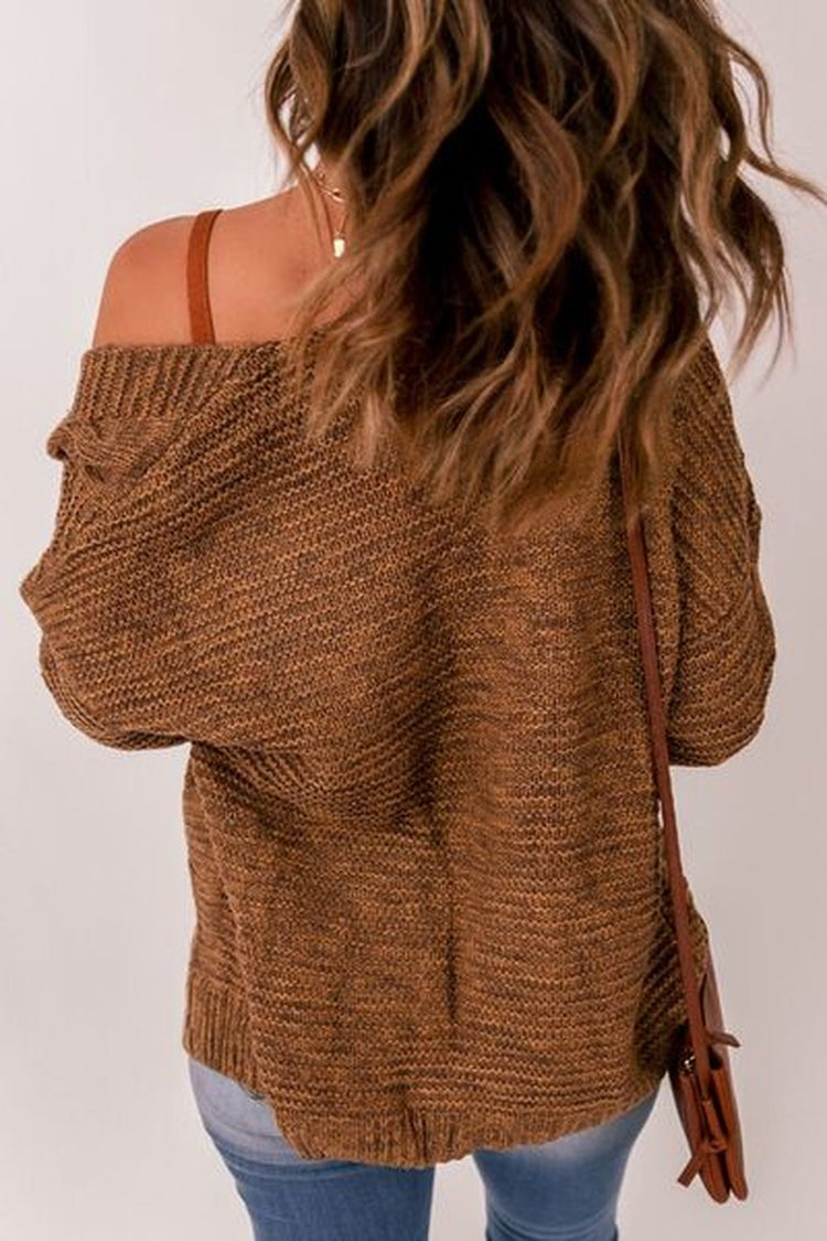 Waffle-Knit Open Front Dropped Shoulder Sweater - Cardigans - FITGGINS