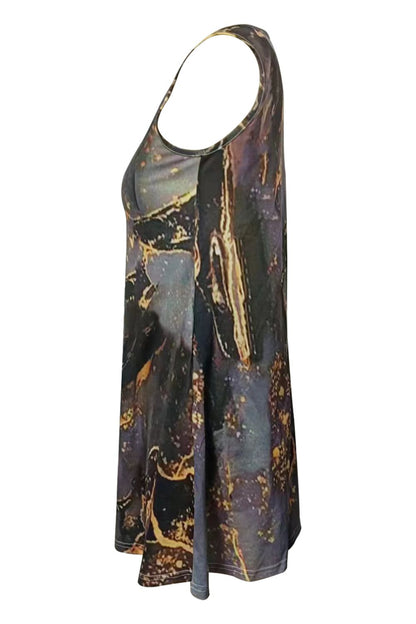 Abstract Print Round Neck Sleeveless Dress with Pockets - Casual & Maxi Dresses - FITGGINS