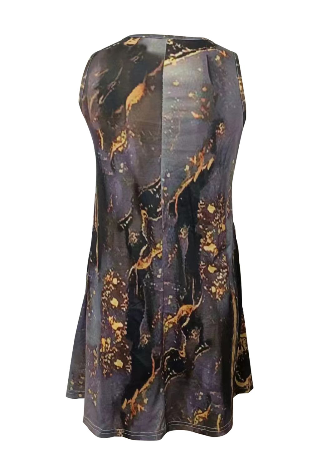 Abstract Print Round Neck Sleeveless Dress with Pockets - Casual & Maxi Dresses - FITGGINS