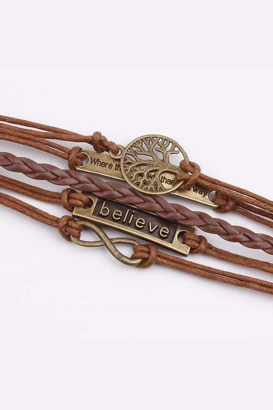 Alloy PU Leather Rope Bracelet - Bracelets - FITGGINS