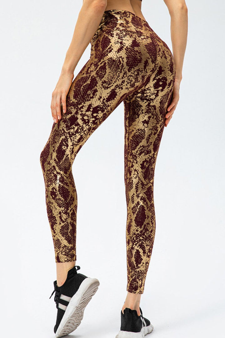 Animal Print Slim Fit Wide Waistband Long Sports Pants - Leggings - FITGGINS