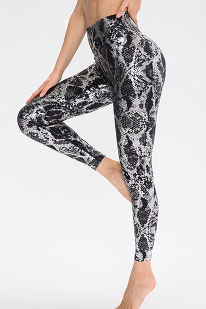 Animal Print Slim Fit Wide Waistband Long Sports Pants - Leggings - FITGGINS