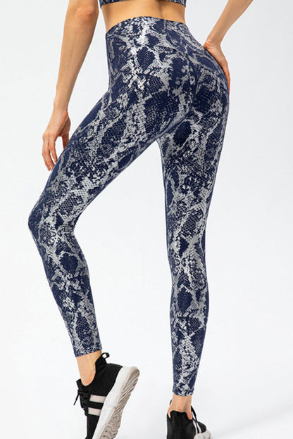 Animal Print Slim Fit Wide Waistband Long Sports Pants - Leggings - FITGGINS