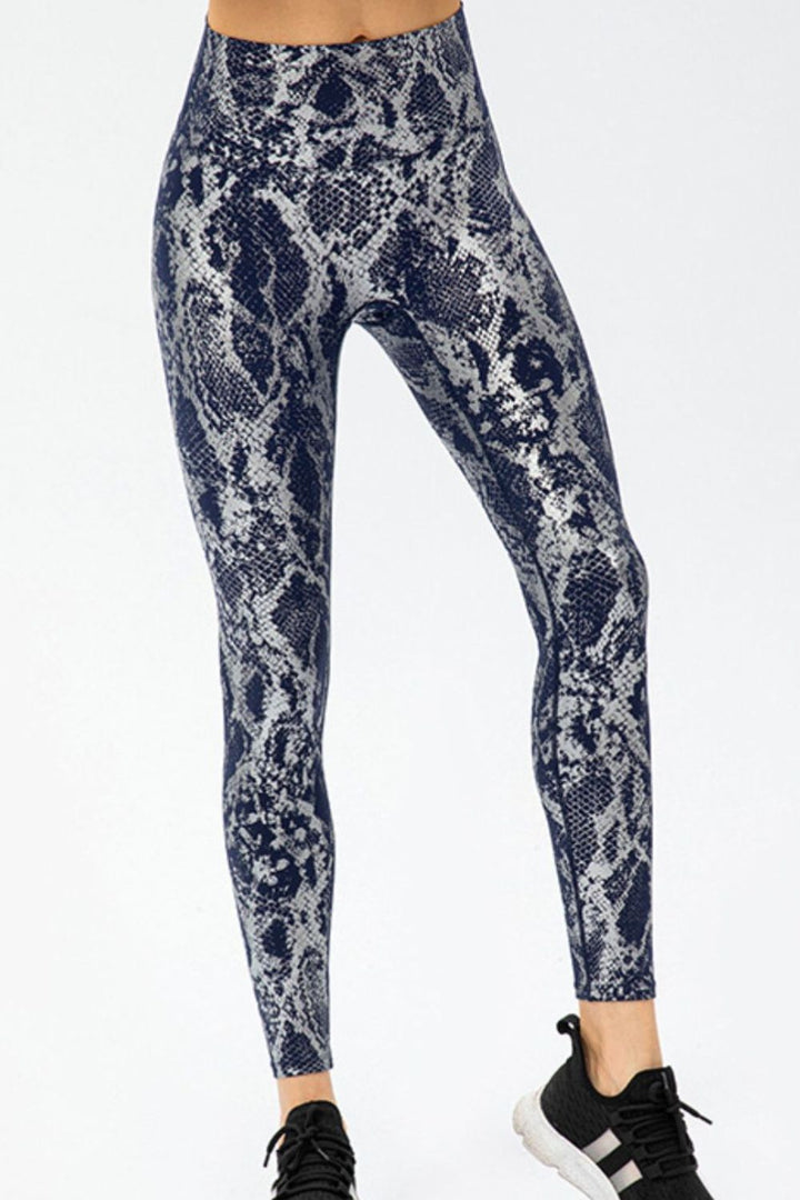 Animal Print Slim Fit Wide Waistband Long Sports Pants - Leggings - FITGGINS