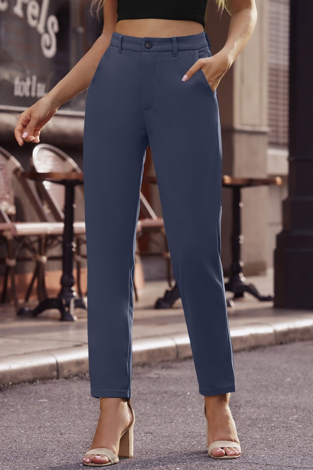 Ankle-Length Straight Leg Pants with Pockets - Pants - FITGGINS