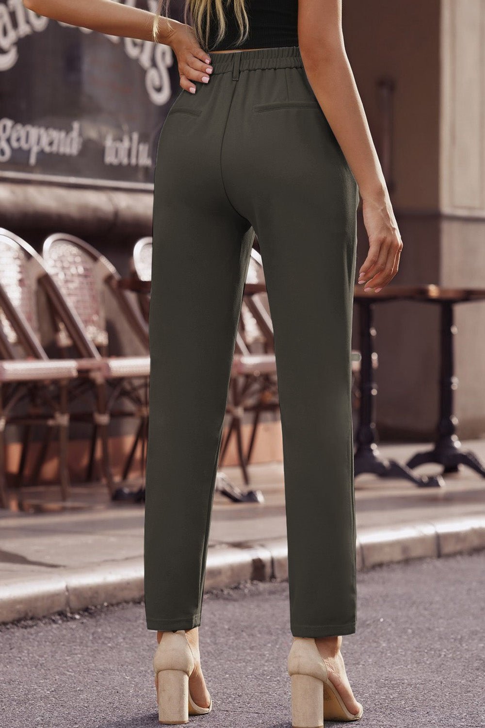 Ankle-Length Straight Leg Pants with Pockets - Pants - FITGGINS