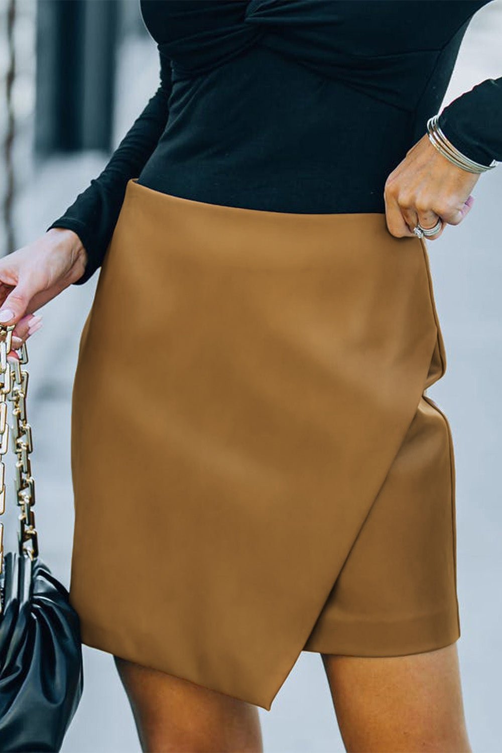 Asymmetrical PU Leather Mini Skirt - Skirts - FITGGINS