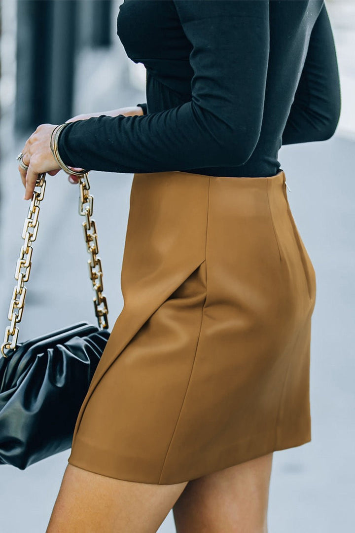 Asymmetrical PU Leather Mini Skirt - Skirts - FITGGINS
