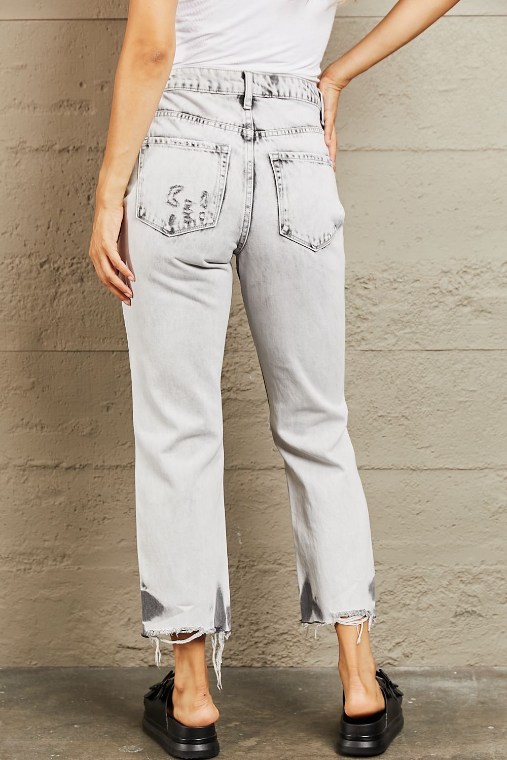 BAYEAS Acid Wash Accent Cropped Mom Jeans - Jeans - FITGGINS
