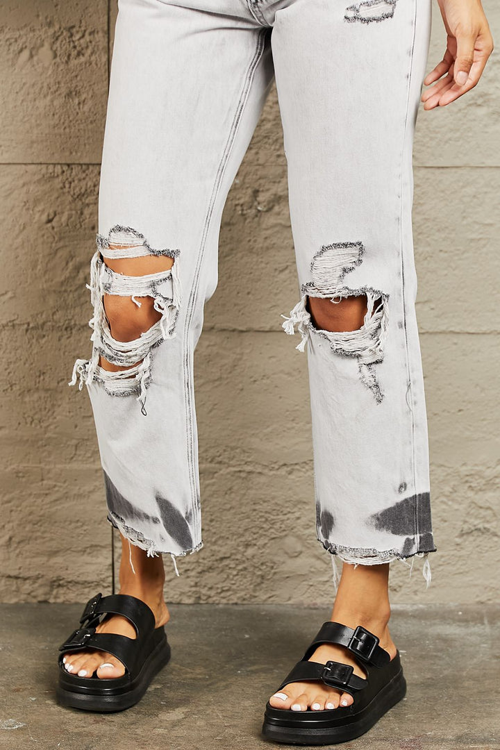 BAYEAS Acid Wash Accent Cropped Mom Jeans - Jeans - FITGGINS