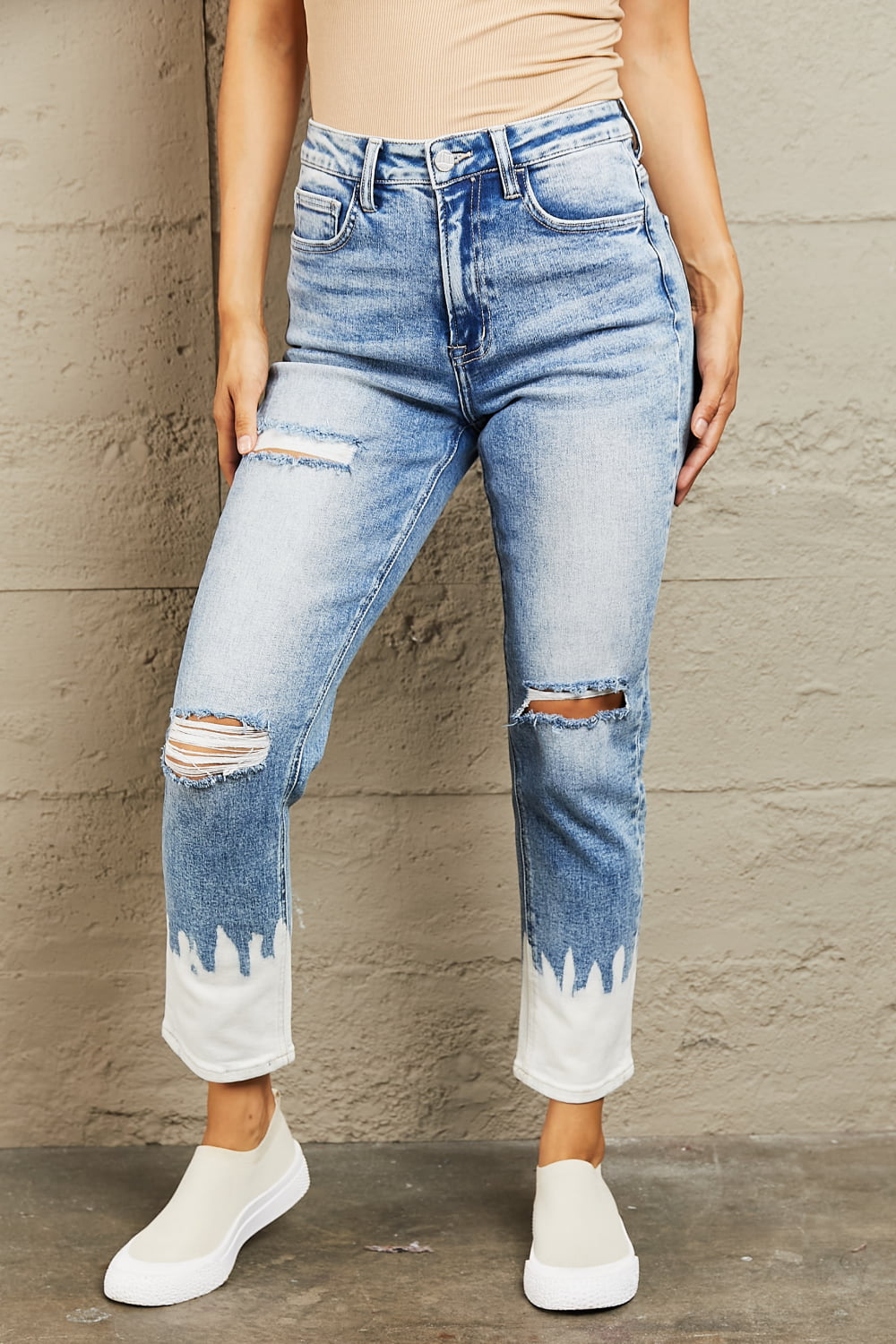 BAYEAS High Waisted Distressed Painted Cropped Skinny Jeans - Jeans - FITGGINS
