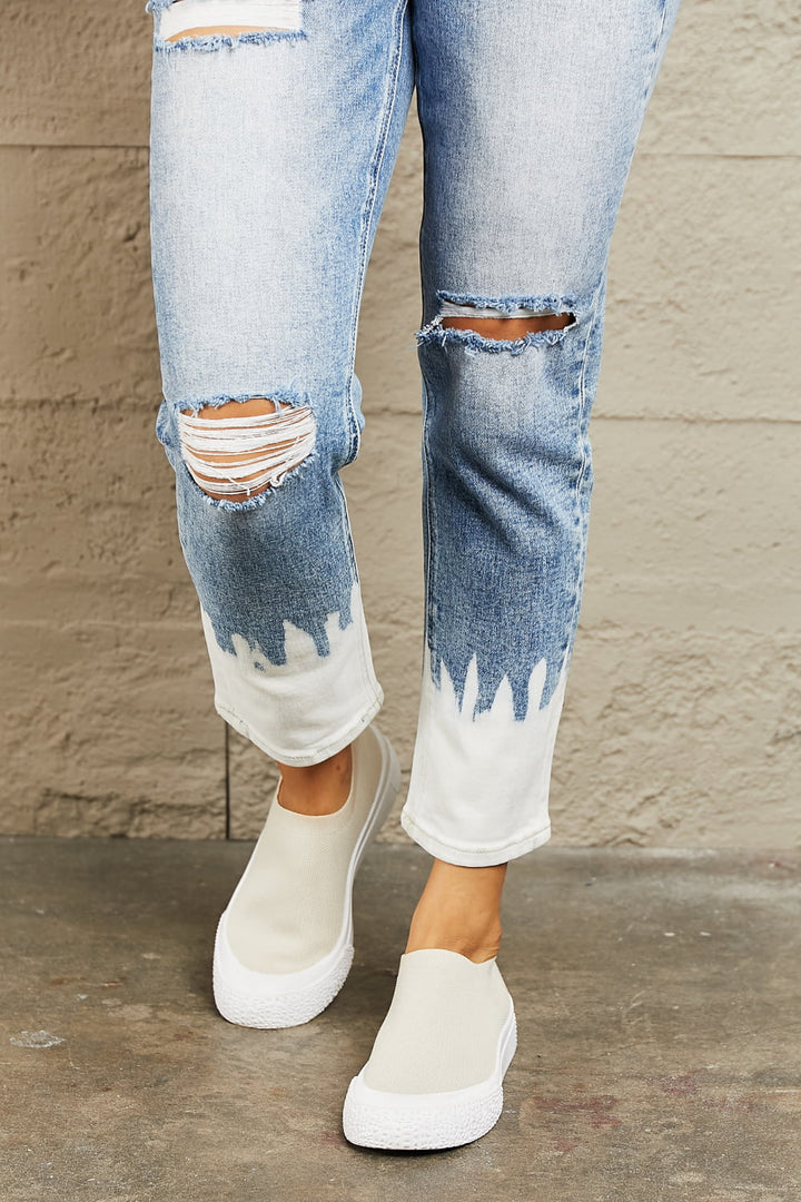 BAYEAS High Waisted Distressed Painted Cropped Skinny Jeans - Jeans - FITGGINS