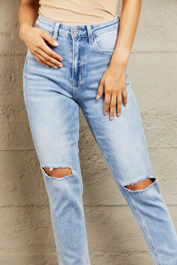 BAYEAS High Waisted Distressed Slim Cropped Jeans - Jeans - FITGGINS