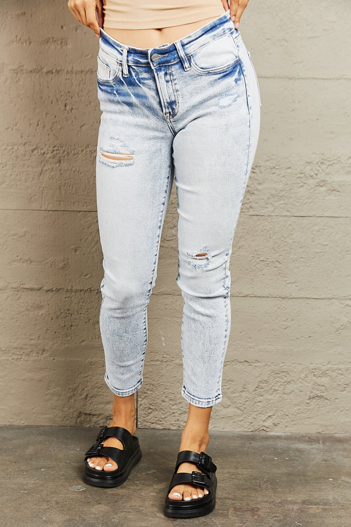 BAYEAS Mid Rise Acid Wash Skinny Jeans - Jeans - FITGGINS