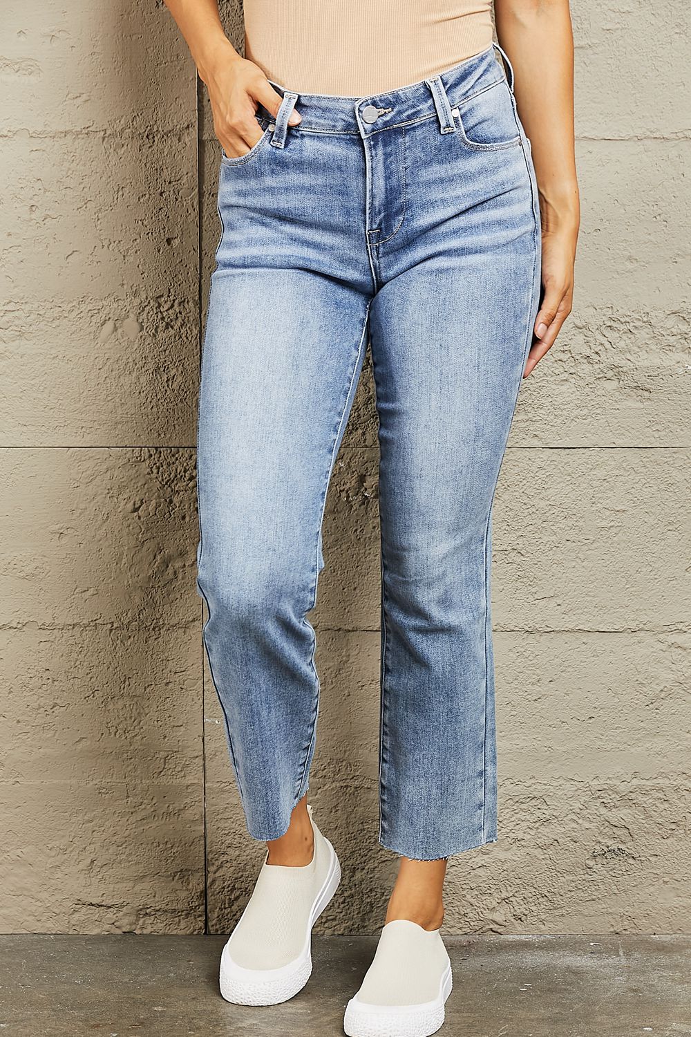 BAYEAS Mid Rise Cropped Slim Jeans - Jeans - FITGGINS