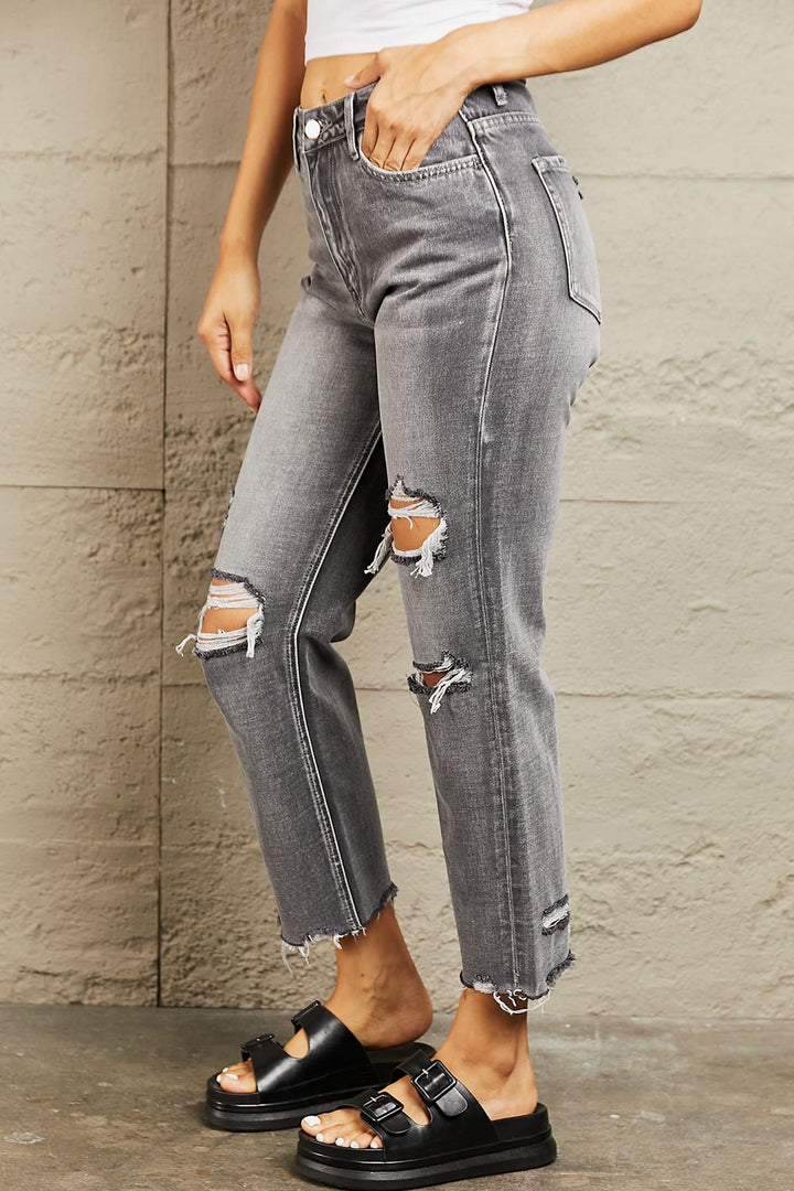 BAYEAS Mid Rise Distressed Cropped Dad Jeans - Jeans - FITGGINS