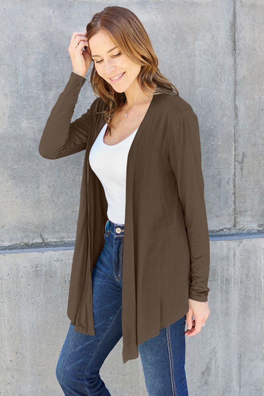 Basic Bae Full Size Open Front Long Sleeve Cardigan - Cardigans - FITGGINS