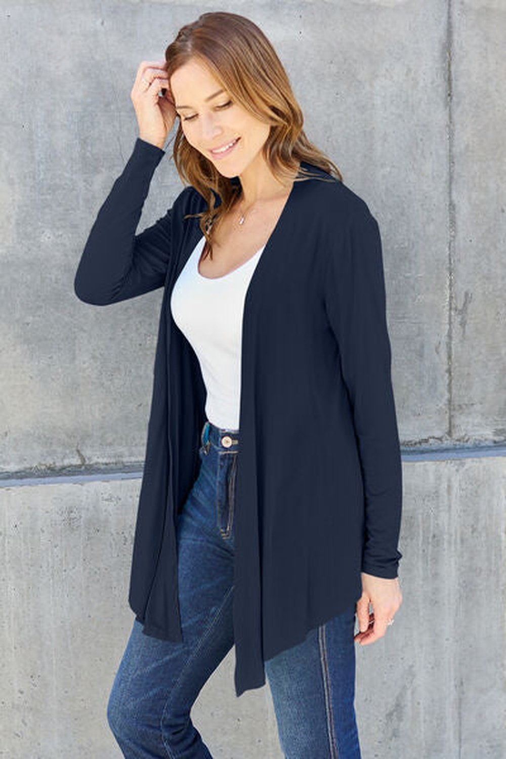 Basic Bae Full Size Open Front Long Sleeve Cardigan - Cardigans - FITGGINS