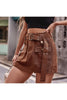 Belted Denim Shorts with Pockets