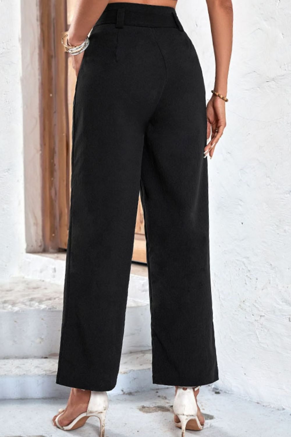 Belted High-Rise Wide Leg Pants - Pants - FITGGINS