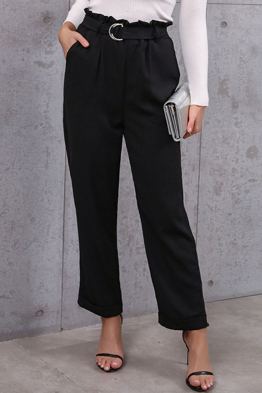 Belted Paperbag Waist Pants - Pants - FITGGINS