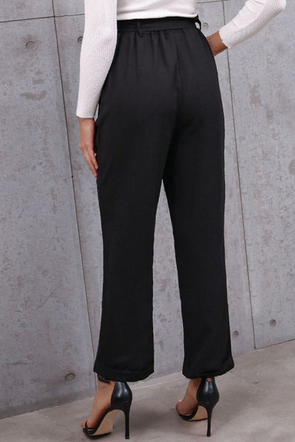 Belted Paperbag Waist Pants - Pants - FITGGINS