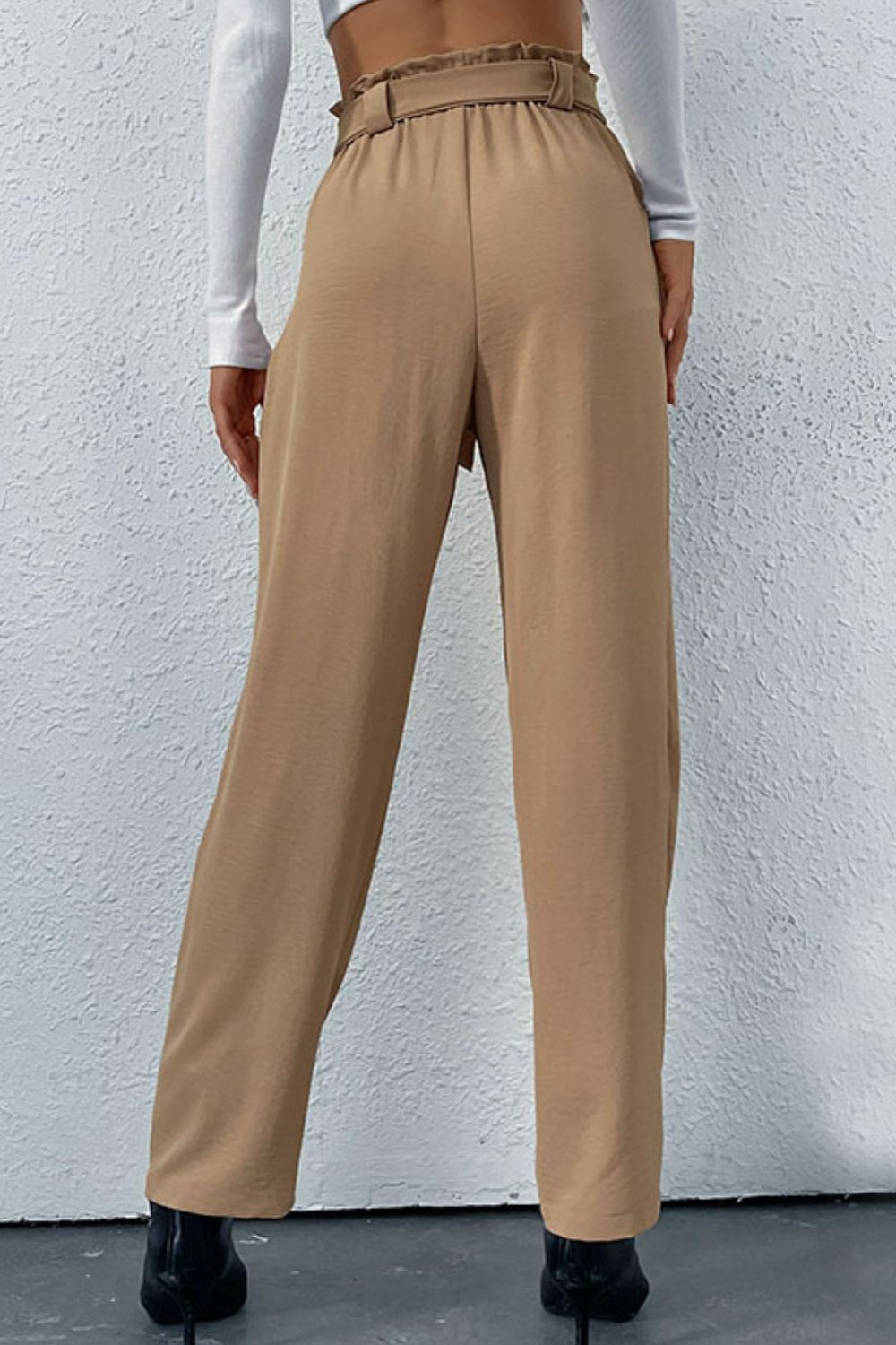 Belted Straight Leg Pants with Pockets - Pants - FITGGINS