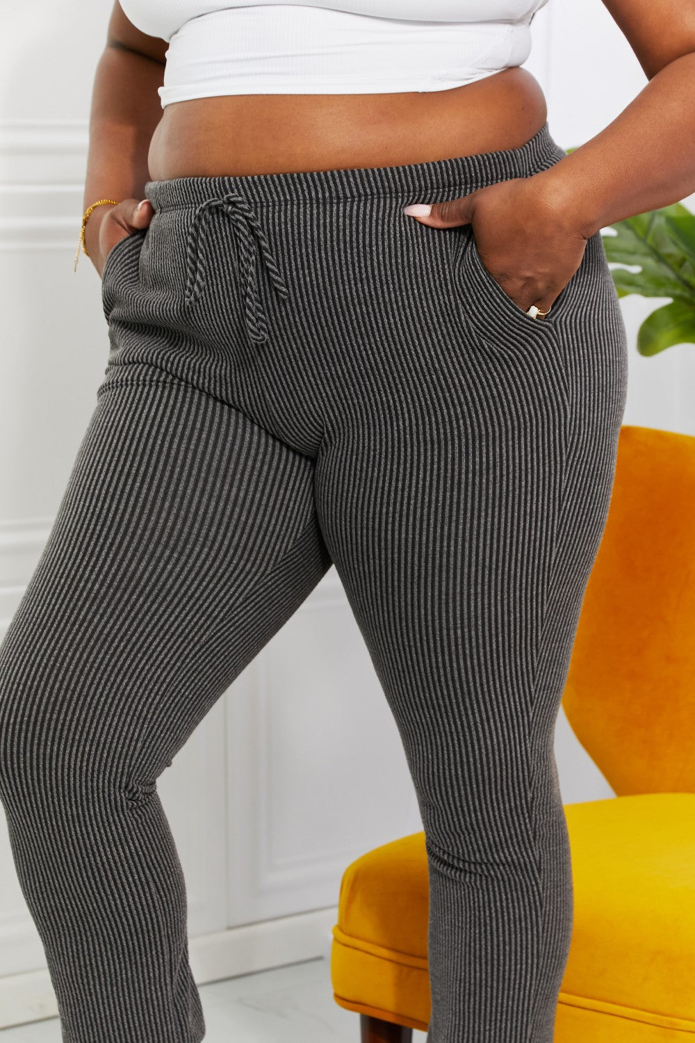 Blumin Apparel Full Size Easy Living Ribbed Joggers - Pants - FITGGINS