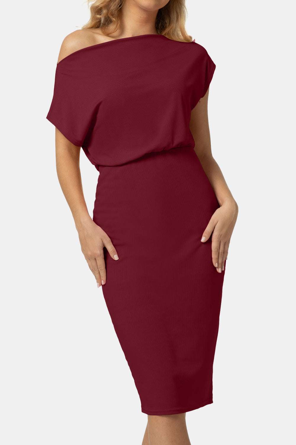 Boat Neck Short Sleeve Knee-Length Dress - Casual & Maxi Dresses - FITGGINS