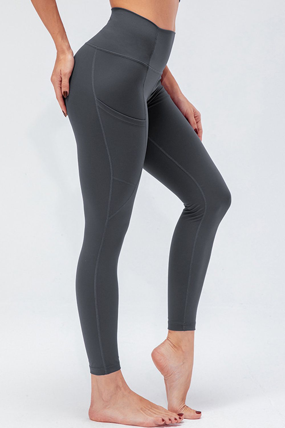 Breathable Wide Waistband Active Leggings with Pockets - Leggings - FITGGINS