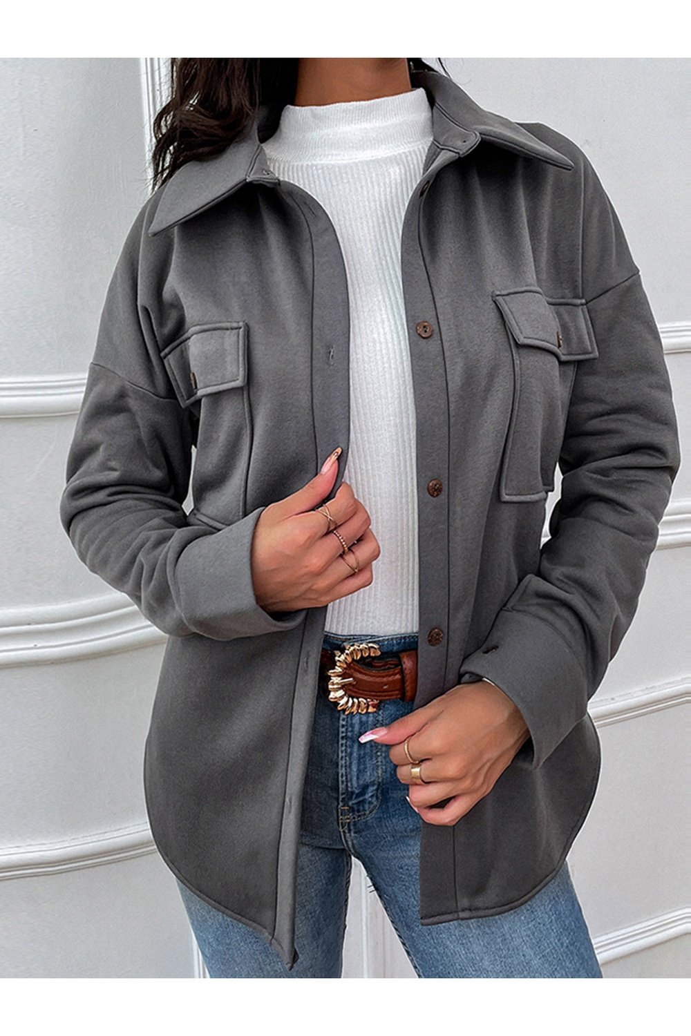 Button Down Dropped Shoulder Coat - Jackets - FITGGINS