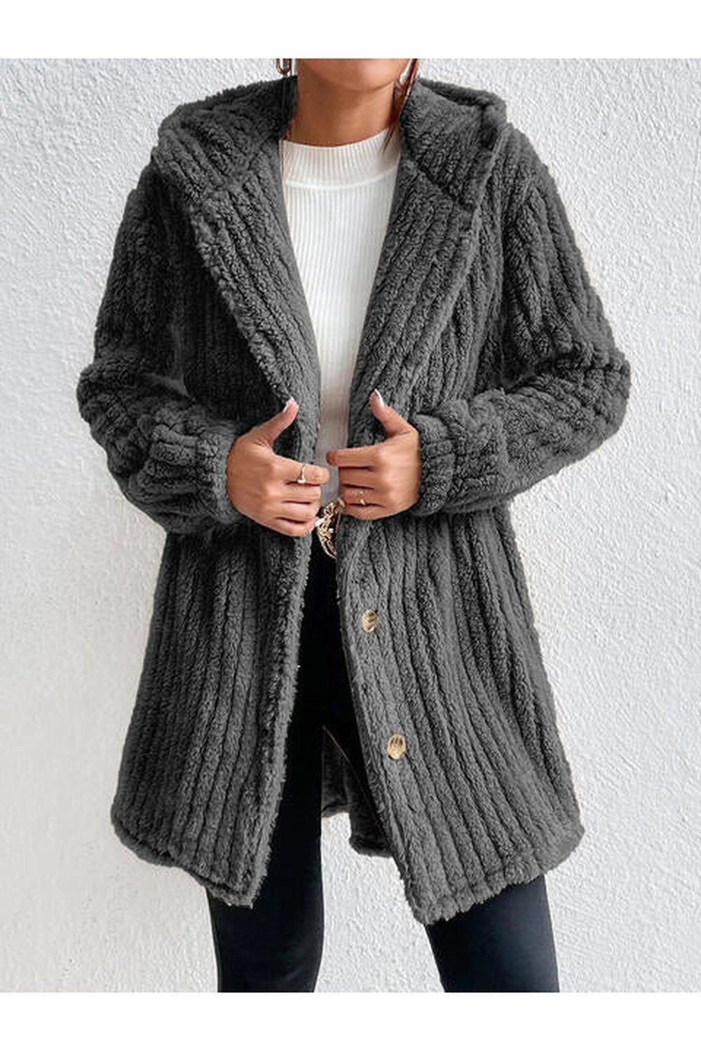 Button Down Hooded Coat - Jackets - FITGGINS