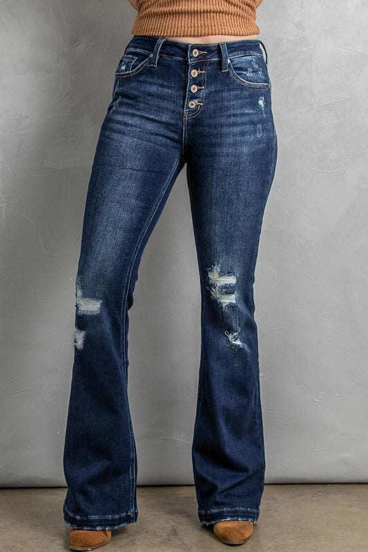 Button Fly Distressed Bootcut Jeans - Jeans - FITGGINS