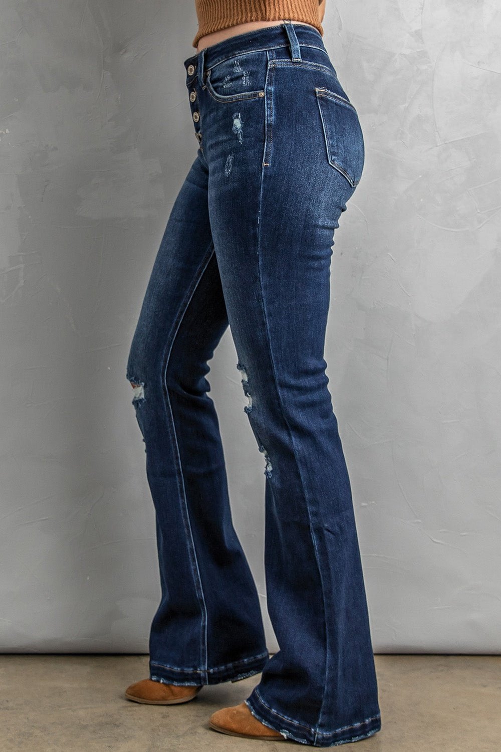 Button Fly Distressed Bootcut Jeans - Jeans - FITGGINS