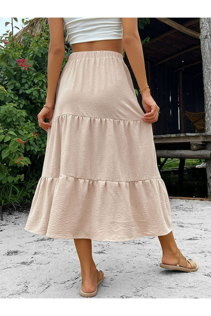 Button Down Tiered Midi Skirt - Skirts - FITGGINS