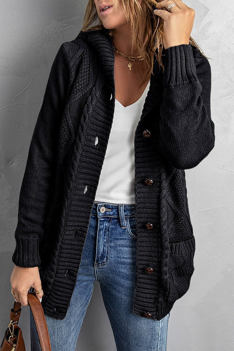 Button Front Hooded Cardigan with Pockets - Cardigans - FITGGINS